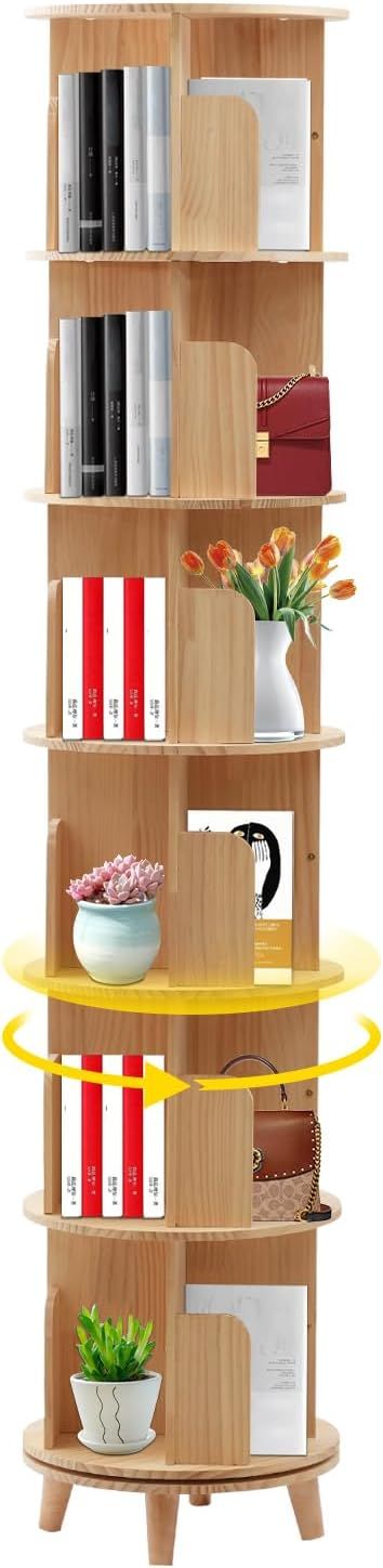 LyeXD 6 Tiers Wood Narrow Bookshelf, 360 Rotating Book Shelf Display Bookcase, Multi-Functional F... | Amazon (US)