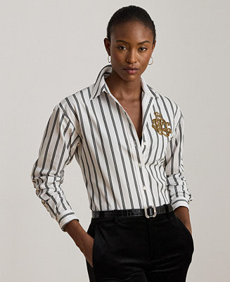 Lauren Ralph Lauren Women's Relaxed Fit Striped Shirt - Macy's | Macy's