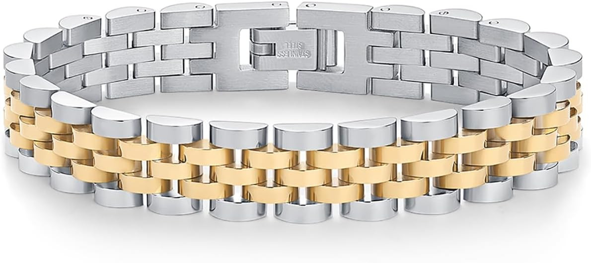 PAVOI 14K Gold Plated Waterproof Watch Strap Chain Bracelet for Women | Two Toned Mixed Metals St... | Amazon (US)