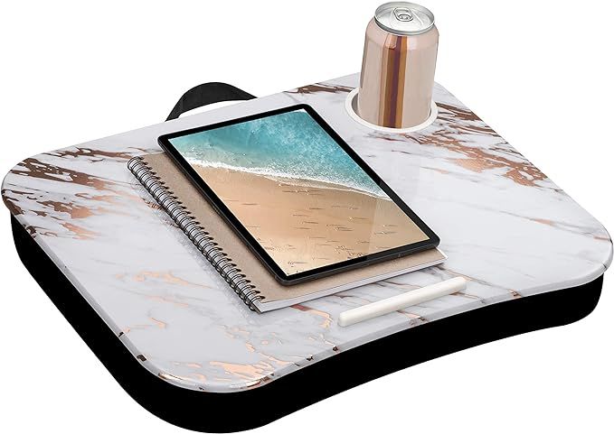 LapGear Cup Holder Lap Desk with Device Ledge - Rose Gold Marble - Fits Up to 15.6 Inch Laptops -... | Amazon (US)