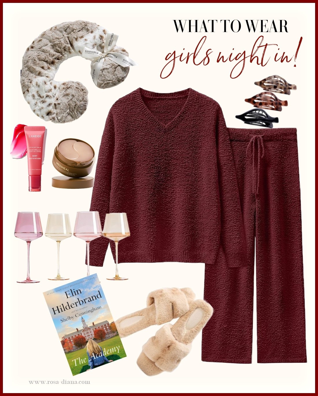 Sharing a great ‘girls’ night in’ outfit inspo. Perfect gifts that would be great for the book worm or just for the cozy vibes. Girls favorite things! I have a few of these pieces and love it! Pjs, slippers, wine glasses, books, hair clips



#LTKootd #LTKSeasonal #LTKGiftGuide