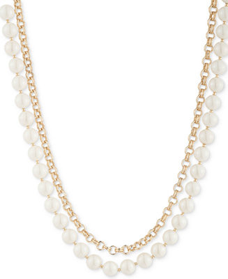 Gold-Tone Imitation Pearl Coin Double-Row Necklace, 16" + 3" extender | Macys (US)