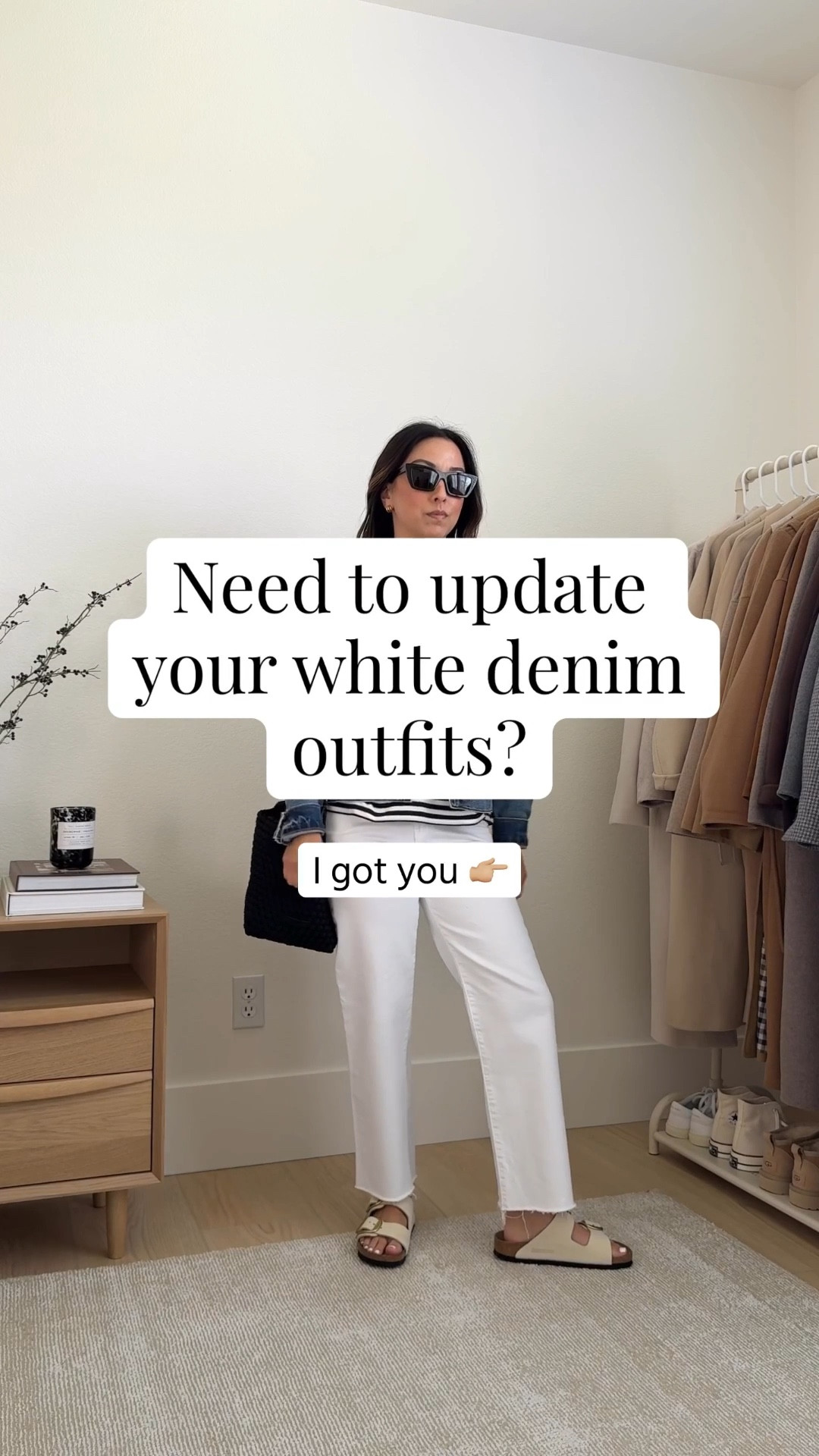 5 ways to update your white denim outfits

Look 1

J.Crew cropped denim shirt small - old
Everlane Way High 2.0 Sailor jeans 25 - cut hems
Everlane loafers 5.5
Amazon bag
J.Crew striped sweater xs - old
Le Specs sunglasses

Look 2

Madewell white tee xs
Madewell denim shacket xs - old
Everlane Way High 2.0 Sailor jeans 25 - cut hems
Onitsuka Tiger sneakers 4 mens
Madewell bucket bag - old
Celine sunglasses
Everlane cashmere sweater xs 

Look 3

Alex Mill Jaket xs
Kule tee medium
Levi's Rib Cage Ankle straight jeans 25
Loeffler Randall Leonie flats 5.5
The Row Tote Small
Celine sunglasses

Look 4

Gap Big Shirt petite xs
Levi's Rib Cage Ankle straight jeans 25
Everlane cotton sweater xs
The Row Tote small
Loeffler Randall mesh flats 5 - run narrow
Celine sunglasses

Look 5

AGOLDE Palmer denim jacket xs
Everlane tee medium
Everlane curve jeans 26 - Sized up 2 sizes and cut hems
Hermes Oran sandals 35
Liffner small bag - old
Celine sunglasses

Petite style, spring outfits 2026, white jeans 

#LTKmomlife #LTKOver40 #LTKPetite