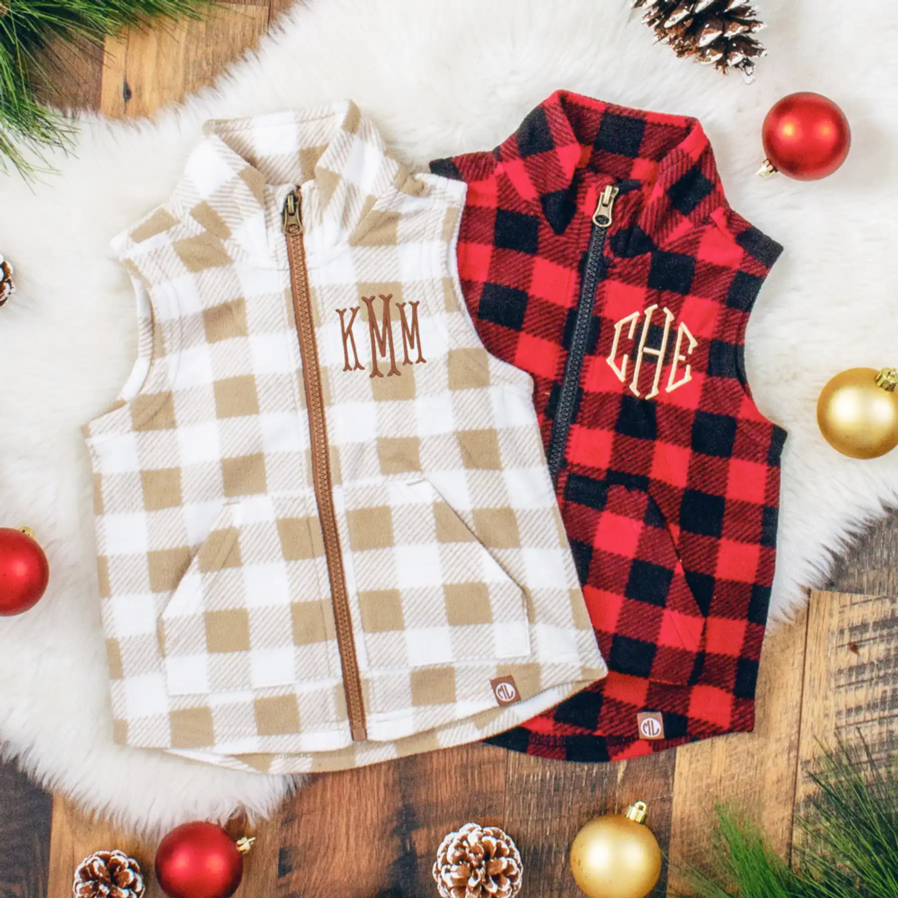 Monogrammed Kids Buffalo Plaid Fleece Vest | Marleylilly