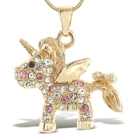 Aqua79 Gold Unicorn Sparkling Crystal Pendant Necklace - Cute Necklace with Unicorn Sparkly Jewelry Elegant Magical Unicorn Gold Charm Necklace Gift for Any Occasions - 18 Inches | Walmart (US)