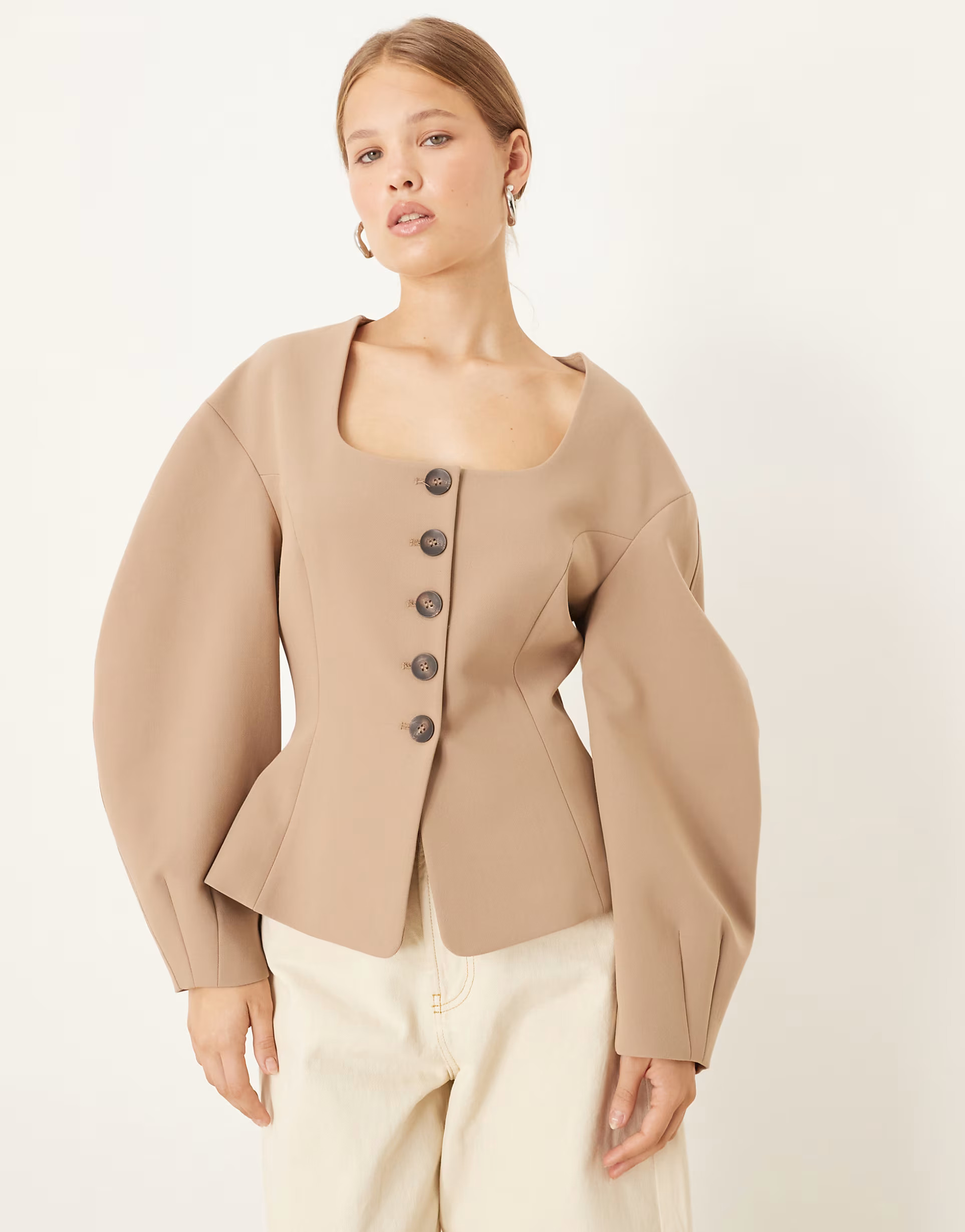 ASOS DESIGN cinch fitted cocoon sleeves blazer in camel | ASOS (Global)