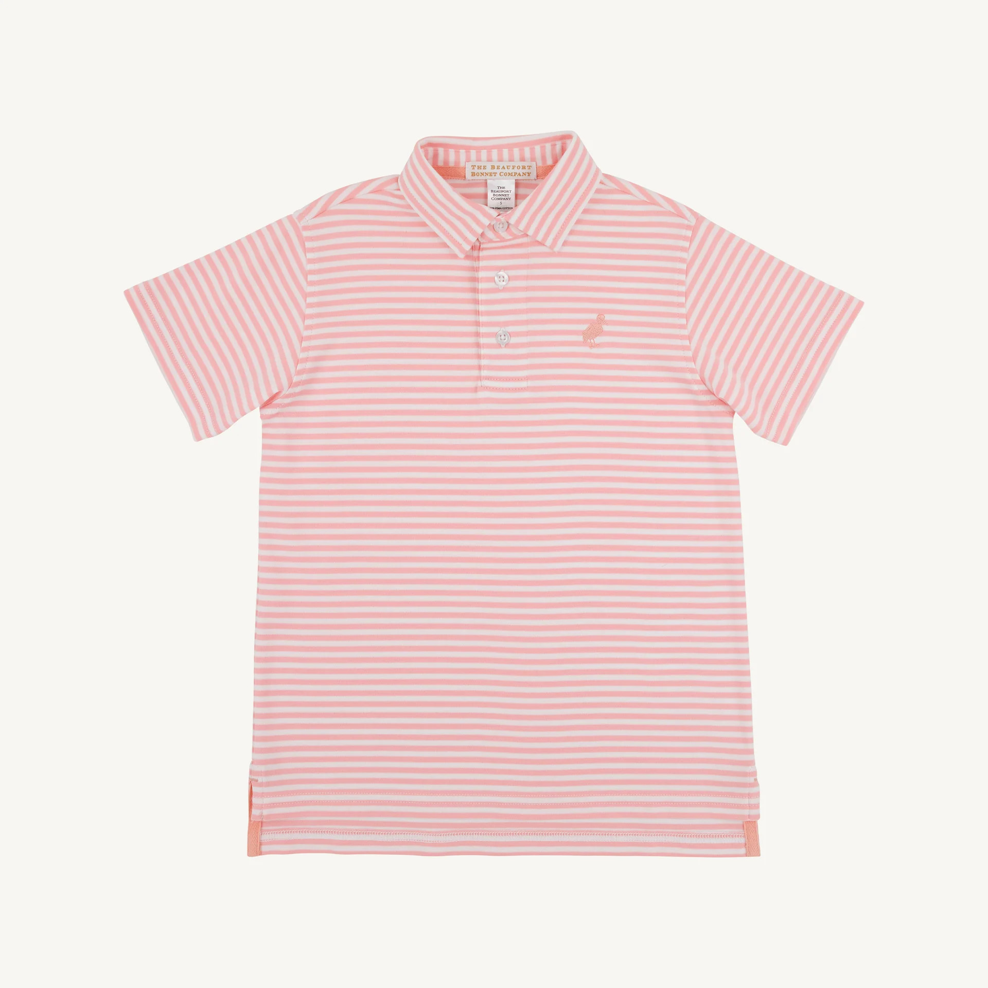 Prim & Proper Polo - Sanibel Island Stripe with Pompano Peach Stork | The Beaufort Bonnet Company
