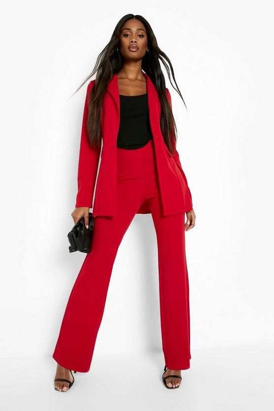 Plunge Fitted Blazer & Flared Pants Suit | Boohoo.com (US & CA)