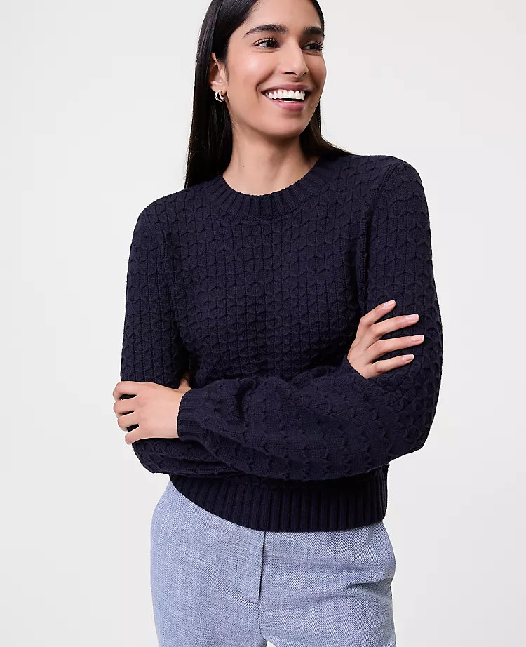 Honeycomb Cable Crew Neck Sweater | Ann Taylor