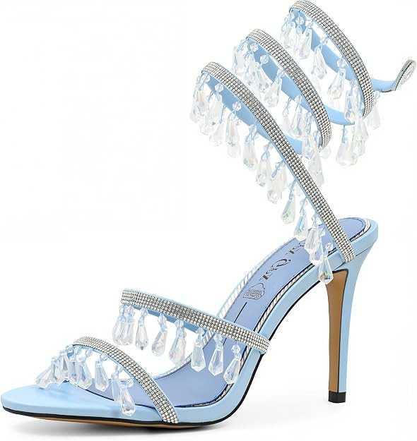 Rhinestone High Heels for Women Ankle Wrap Stiletto Sandals with Crystal Pendants Sexy Party Brid... | Amazon (US)