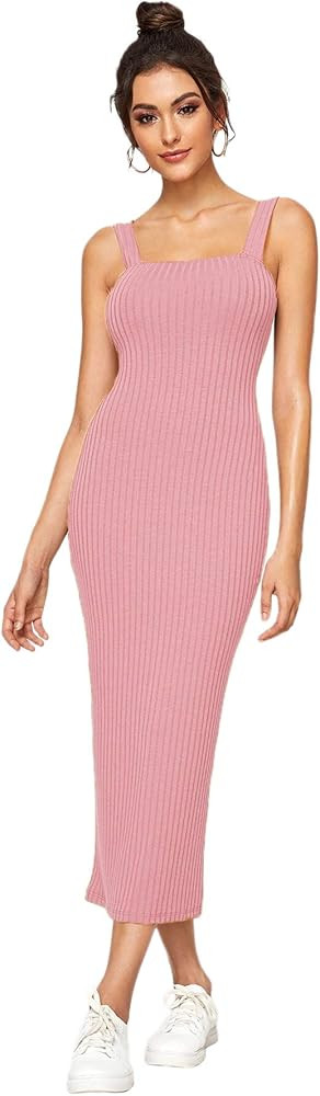 Verdusa Women's Sleeveless Slit Back Ribbed Bodycon Midi Tank Dress | Amazon (US)