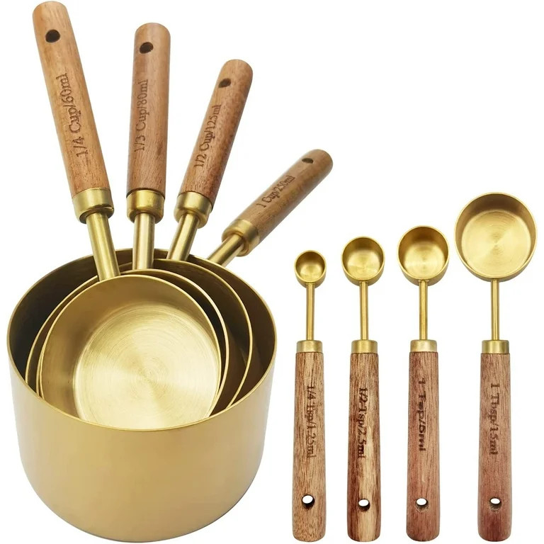 Gold Measuring Cups and Spoons Set, 8 PCS Measuring Cups Wooden Handle, Metal Measuring Spoons - ... | Walmart (US)