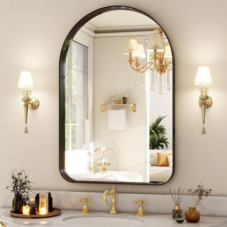 Easly 36"x24" Arched Bathroom Mirror - Modern Black Mirror for Wall with Rounded Corners, Bathroo... | Amazon (US)