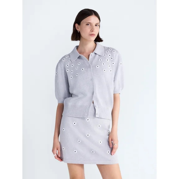 Free Assembly Women's and Women's Plus Embroidered Cardigan Sweater with Elbow Sleeves, Sizes XS-... | Walmart (US)