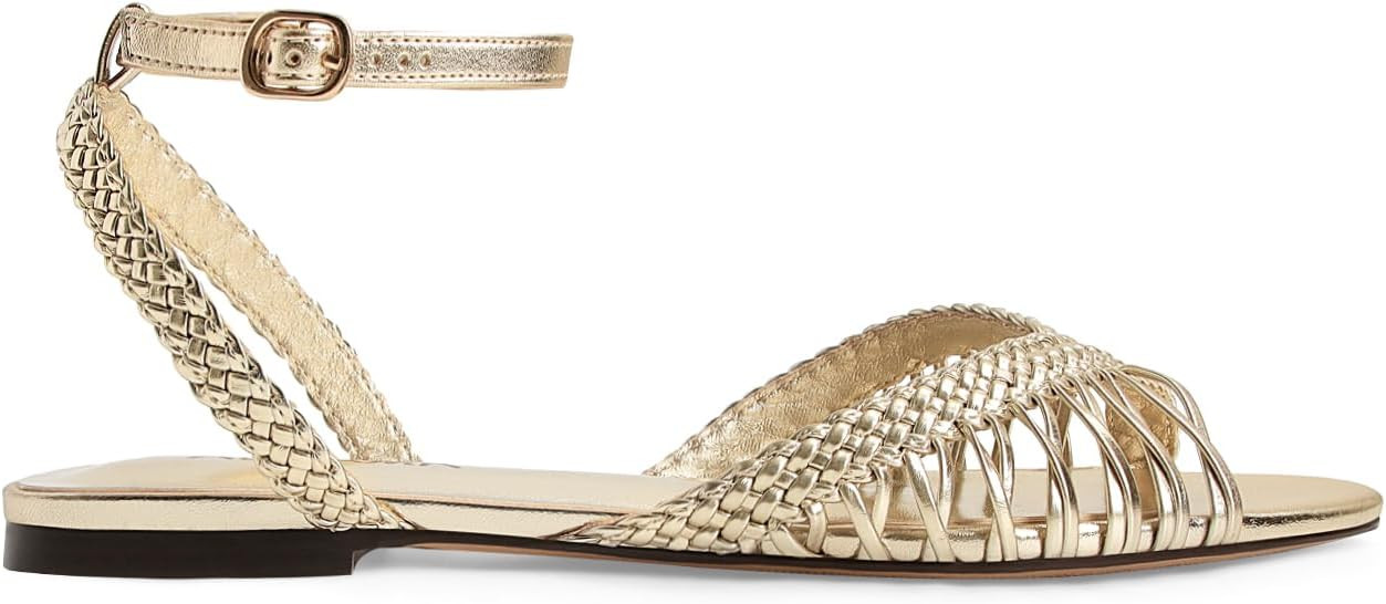 Leather Woven Flats Sandals for Women Strappy Flat Sandals Pointed Open Toe Braid Beach Sandal Co... | Amazon (US)