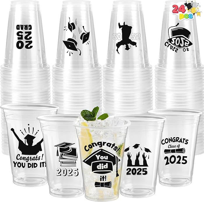 JOYIN 24 Pcs 16OZ Graduation Party Plastic Cups (Black), Graduation Decorations Class of 2025, 24... | Amazon (US)