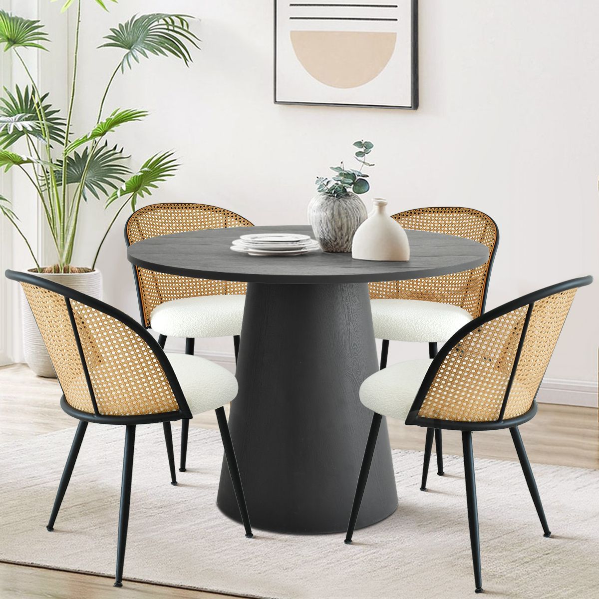 Dw+Jul Modern Round Dining Table Set For 4,Manufactured Grain Table with 35" and 4 White Bouclé ... | Target