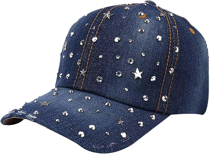 Rhinestone Denim Baseball Cap for Women Fashion Sun Hat Metal Buckle Adjustable Bling Diamond Tra... | Amazon (US)
