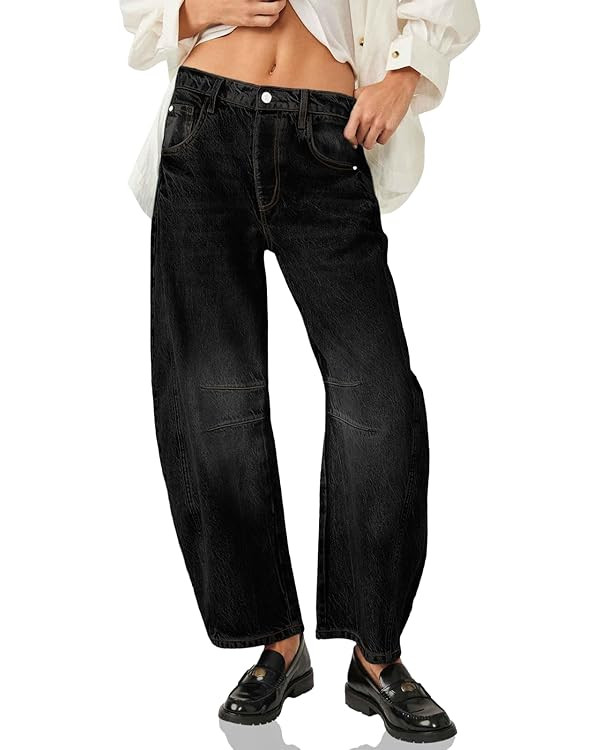 PLNOTME Women's Baggy Boyfriend Jeans Vintage Wide Leg Mid Rise Barrel Denim Ankle Pants | Amazon (US)