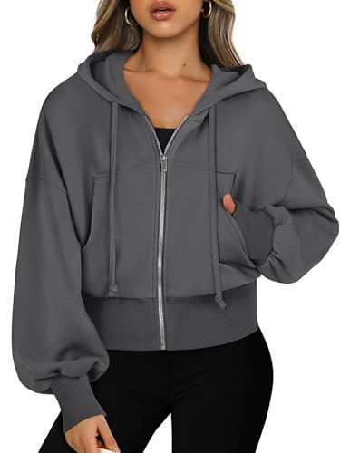 ANRABESS Womens Zip Up Hoodies Cropped Sweatshirts Casual Comfy Cute Zip Jackets Fashion Trendy Fall Outfits 2026 Y2K Clothes Deep Grey X-Small | Amazon (US)