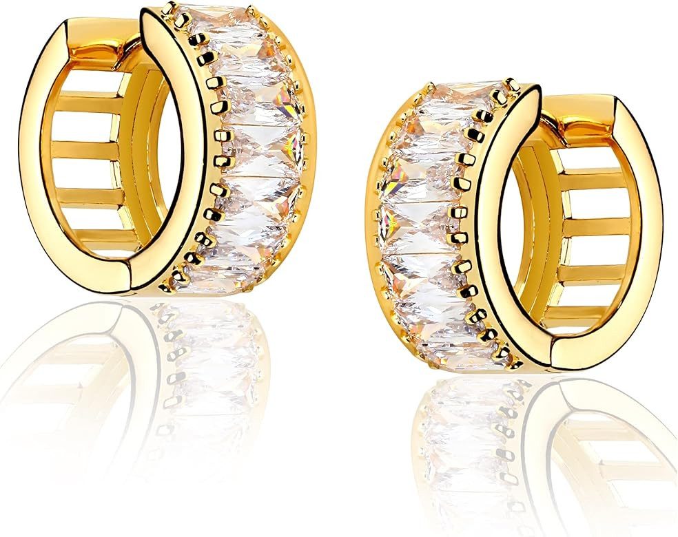 Mevecco Gold Dainty Huggie Hoop Earring,18K Gold Plated Cute Tiny Drop Ball Hoop Earrings for Women | Amazon (US)