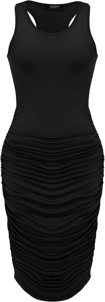 Zeagoo Ruched Bodycon Dress for Women, Midi Stretchy Sleeveless Tank Dress S-XXL | Amazon (US)