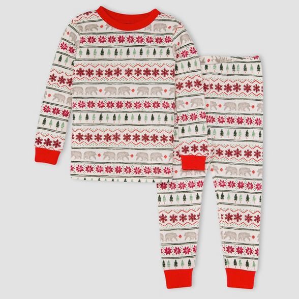 Burt's Bees Baby® Toddler Fair Isle Organic Cotton Tight Fit Pajama Set - Red | Target