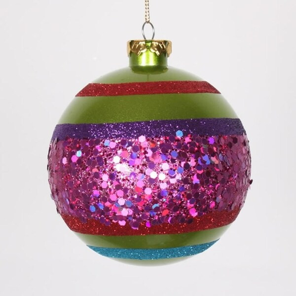 4ct Lime Green and Cerise Pink Shatterproof Christmas Glitter Ball Ornaments 4" (100mm) | Bed Bath & Beyond