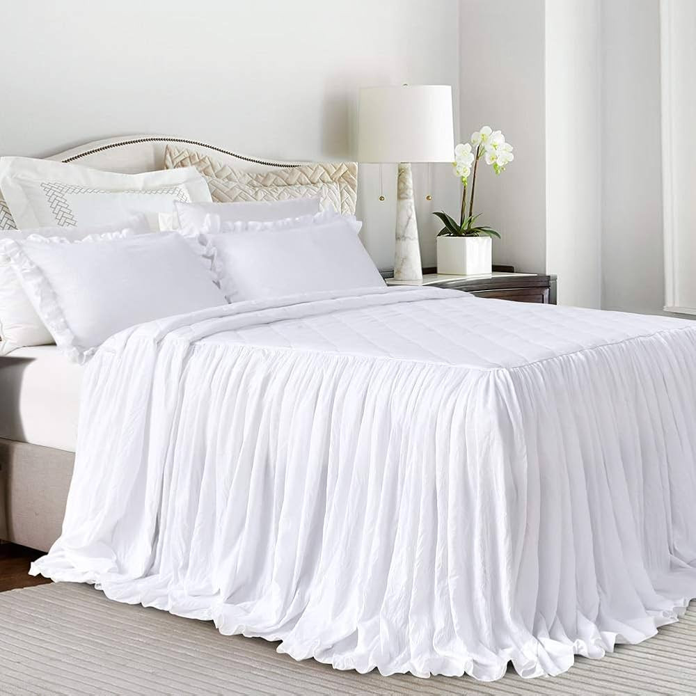 Queen's House Ruffle Skirt Bedspread French Country Bedspread White King Size 3 Piece Set | Amazon (US)