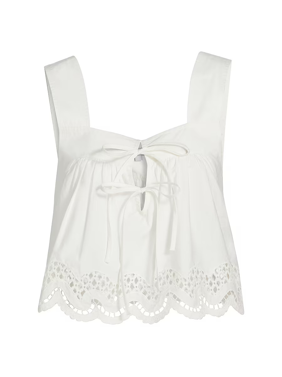 Women's Blythe Cotton Lace Crop Top - White - Size Large | Saks Fifth Avenue