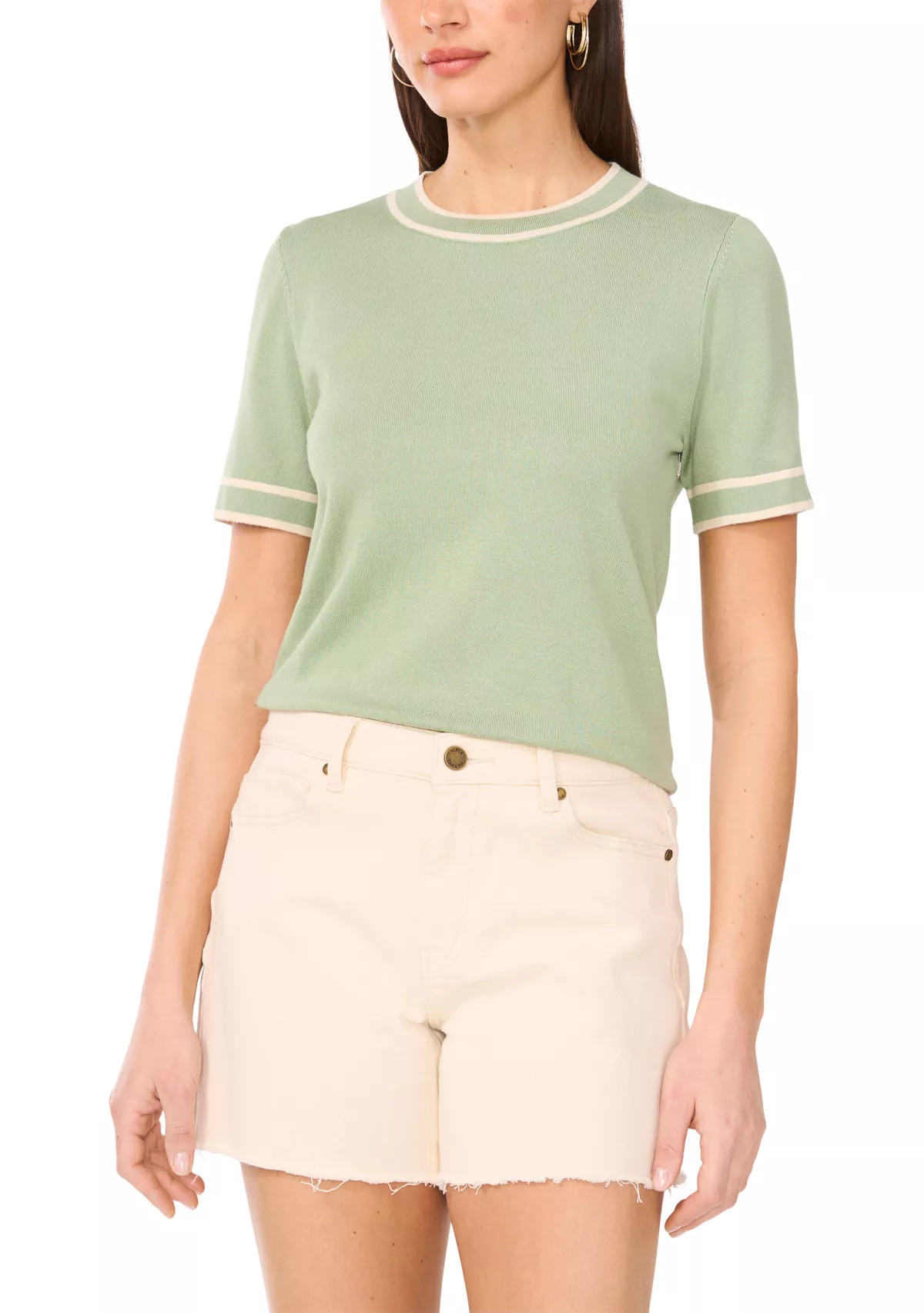 Women's Short Sleeve Tipped Crew Neck Sweater | Belk