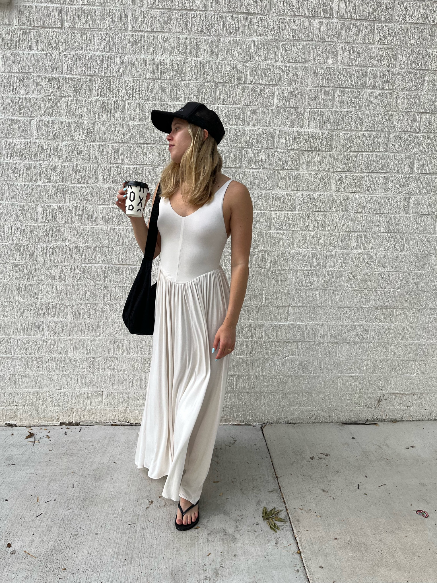 Top to Bottom
Hat: local ranch trucker hat
Dress: urban outfitters queen or dropped waist maxi dress (rented from nuuly)
Bag: baggu (linked)
Shoes: Havaianas flip flop (linked)