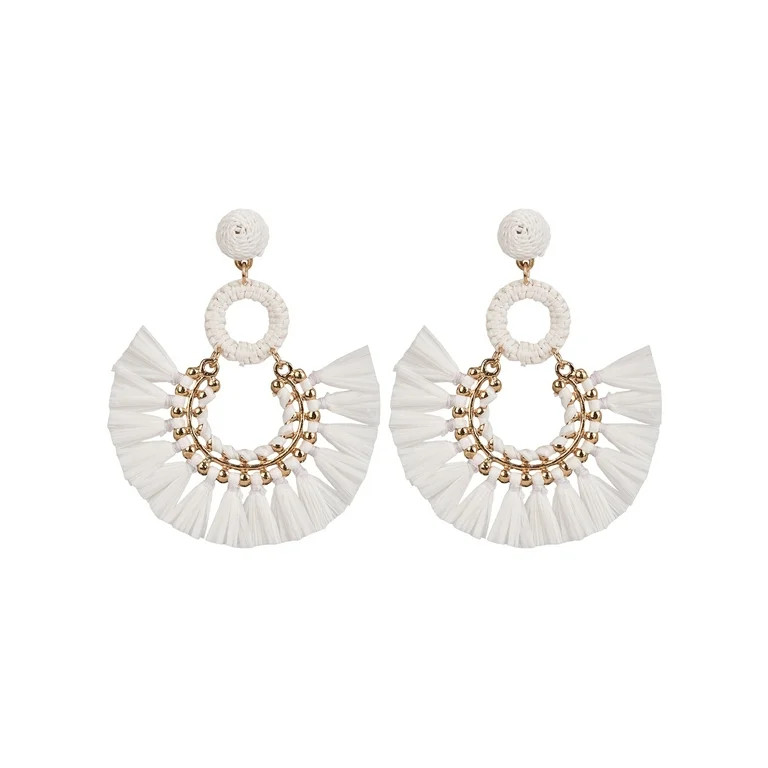 Time and Tru Female Adult Gold-Tone White Raffia Drop Earring - Walmart.com | Walmart (US)