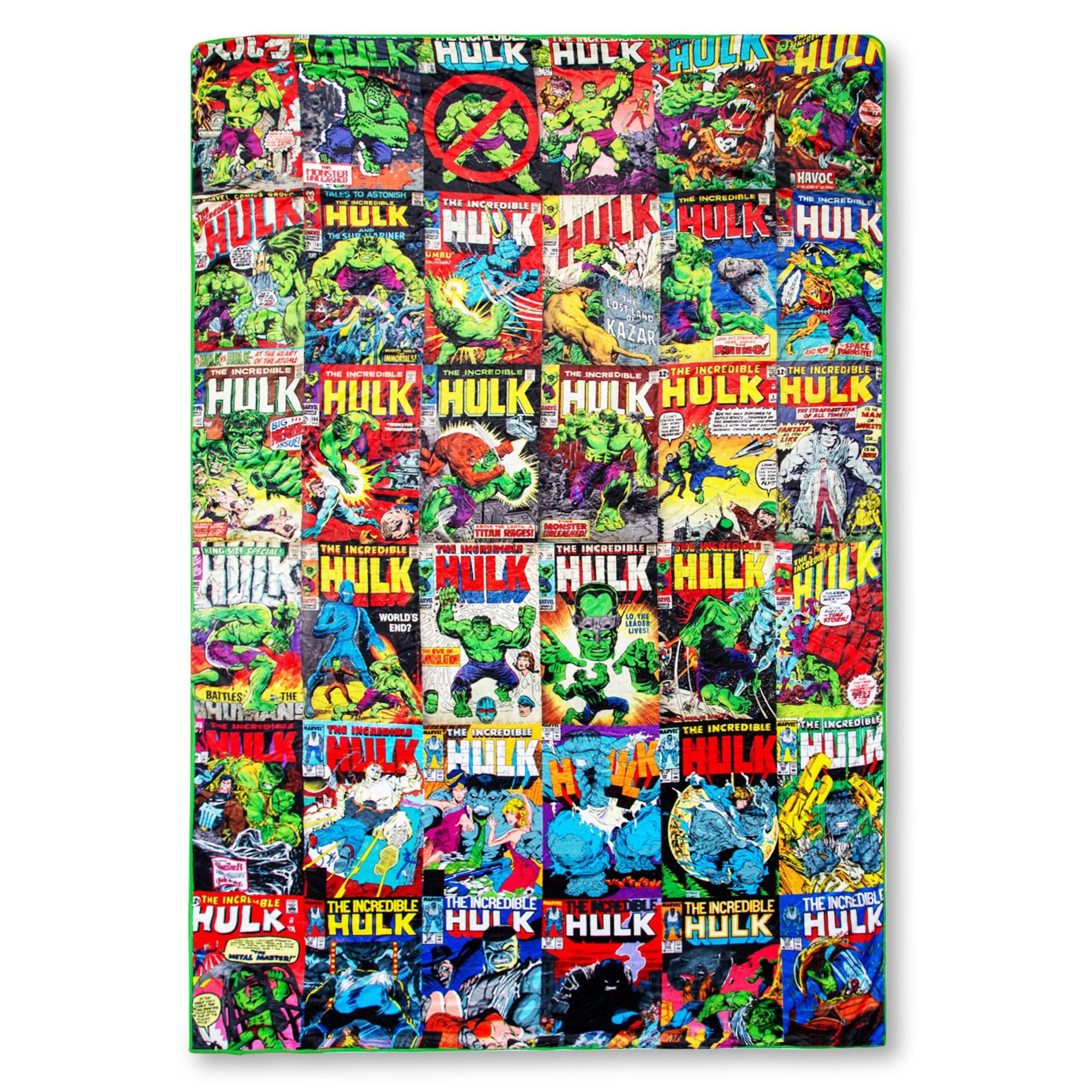 Marvel Incredible Hulk Comic Books Oversized Sherpa Throw Blanket | 8 Feet Long | Toynk
