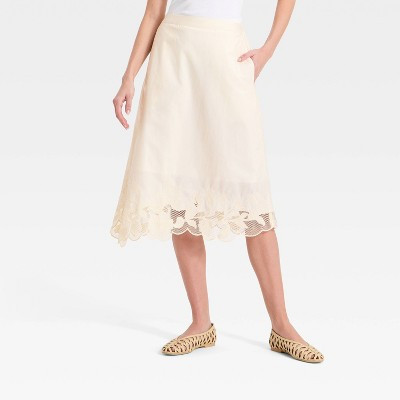Women's Craft Embellished Midi Skirt - A New Day™ Cream XL | Target