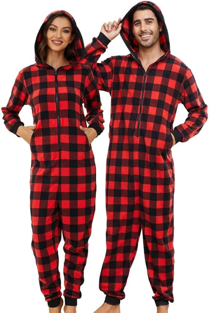 U2SKIIN Couple Onesie Pajama Sets, Hooded Zipper Christmas Matching Plaid Pjs Set for Men and Wom... | Amazon (US)
