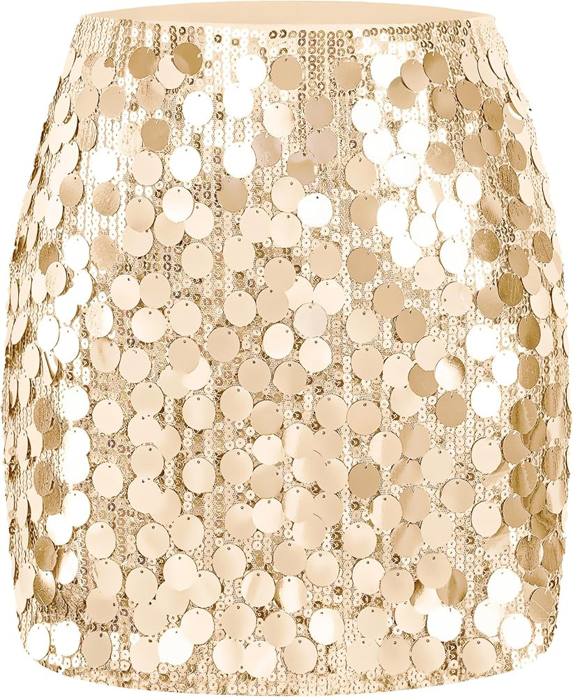 MANER Women's Sequin Skirt Sparkle Stretchy Bodycon Mini Skirts Night Out Party | Amazon (US)