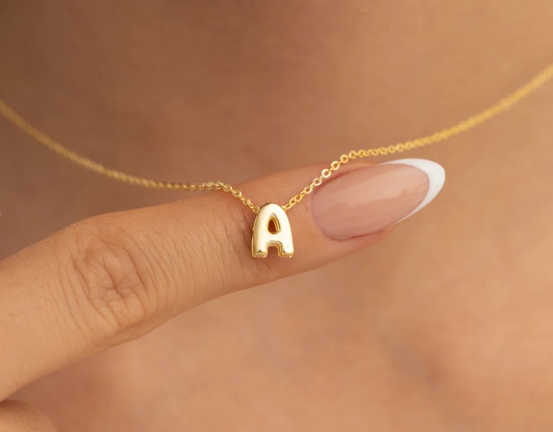 14k Solid Gold Initial Necklace Letter Necklace Gold Letter - Etsy | Etsy (US)