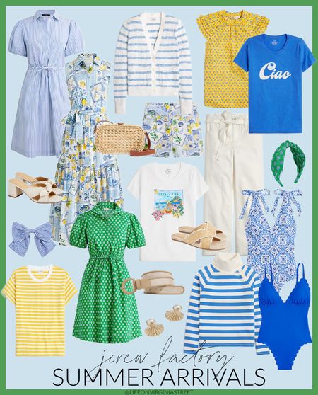 Loving these new Italian-inspired outfits from J Crew Factory for summer! Includes a chic striped mini dress, Italian postcard collared short dress, Positano tshirt, Ciao t-shirt, striped tee, striped button collar sweatshirt, tie shoulder swimsuit, scalloped swimsuit, paperbag pants,  woven crossbody purse, beach sweaters and more! See all of my top picks here: https://lifeonvirginiastreet.com/j-crew-factory-summer-24-new-arrivals/.
.
#ltksalealert #ltkseasonal #ltktravel #ltkfindsunder50 #ltkfindsunder100 #ltkover #ltkstyletip #ltkmidsize #ltkswim #ltkworkwear #ltkwedding summer dresses, summer outfit ideas, 

#LTKSeasonal #LTKFindsUnder50 #LTKSaleAlert