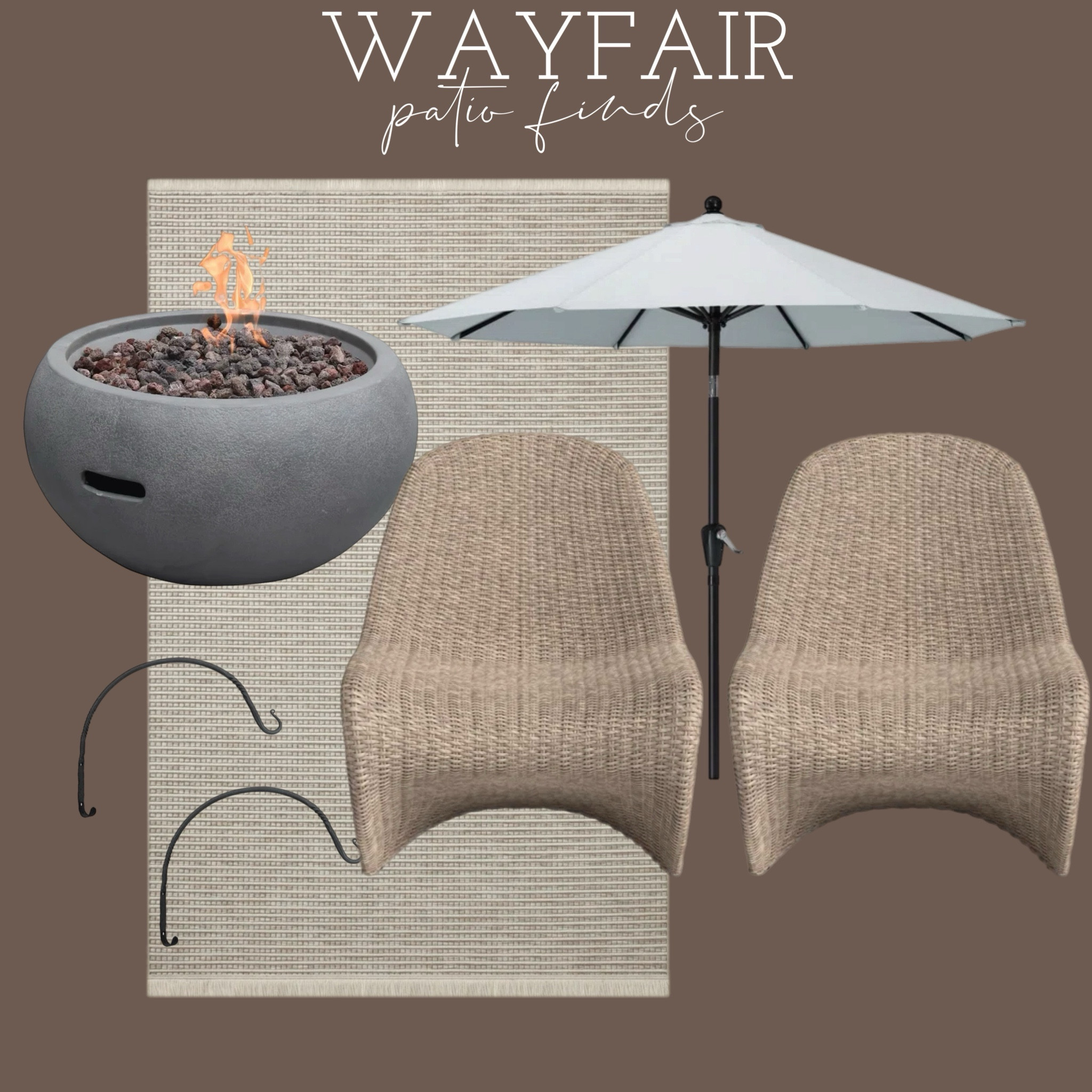 Wayfair patio finds! I own and love these chairs, rug and iron hooks! A white tilting umbrella and firepit would really finish the look!! @wayfair#WayfairPartner #Wayfair

#LTKHome #LTKSeasonal #LTKSaleAlert