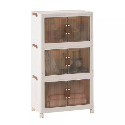 VECELO 41" Foldable Storage Bins Plastic Toy Lockers/Clothes Stackable Organizer With Lockable Wheels, White | Target