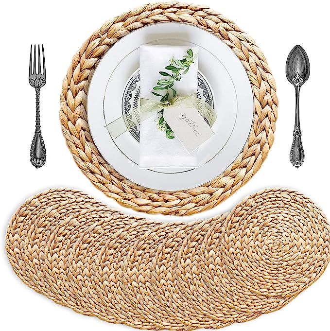 SOKFARM Boho Placemats Set of 10, Round Placemats for Dining Table, Water Hyacinth Wicker Placema... | Amazon (US)