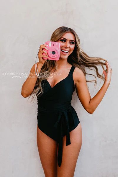 SASSY RED LIPSTICK X PINK DESERT SARAH WRAP ONE PIECE IN BLACK | Pink Desert