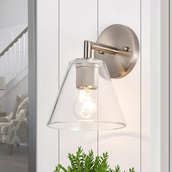 Asauni 1 - Light Hardwired Satin Nickel Armed Sconce | Wayfair North America