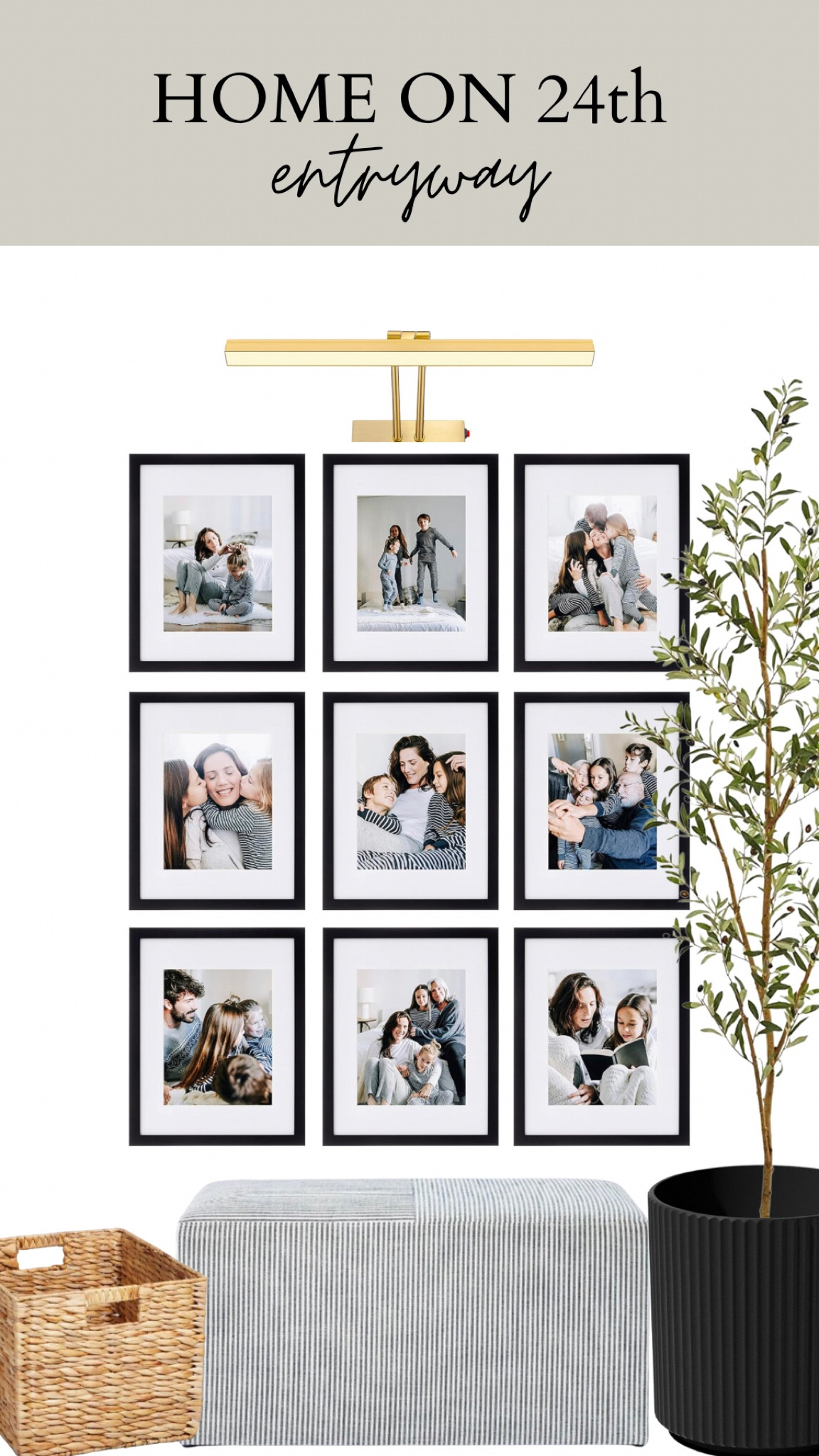 Planning one wall of my freshly painted entry way with items I already have in the house!! (Or similar)
.
Faux Olive tree 
Black frame gallery wall
Gold wireless picture light 
Pinstripe bench
Studio McGee for Target
Entryway Decor
Simple Gallery Wall

#LTKhome #LTKfamily