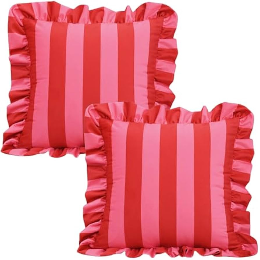 Set of 2 SquareThrow Pillow Covers 18‘’x18‘’,Ruffle Throw Pillow Cases for Bed,Cotton Pol... | Amazon (US)