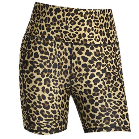 Women High Waist Tummy Control Yoga Biker Shorts Leopard Snakeskin Print Workout Short Pants Side Po | Walmart (US)