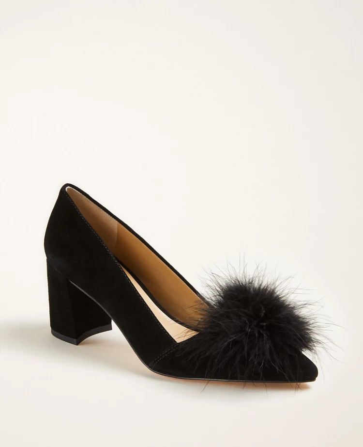 Klara Feather Suede Block Heel Pumps | Ann Taylor | Ann Taylor (US)