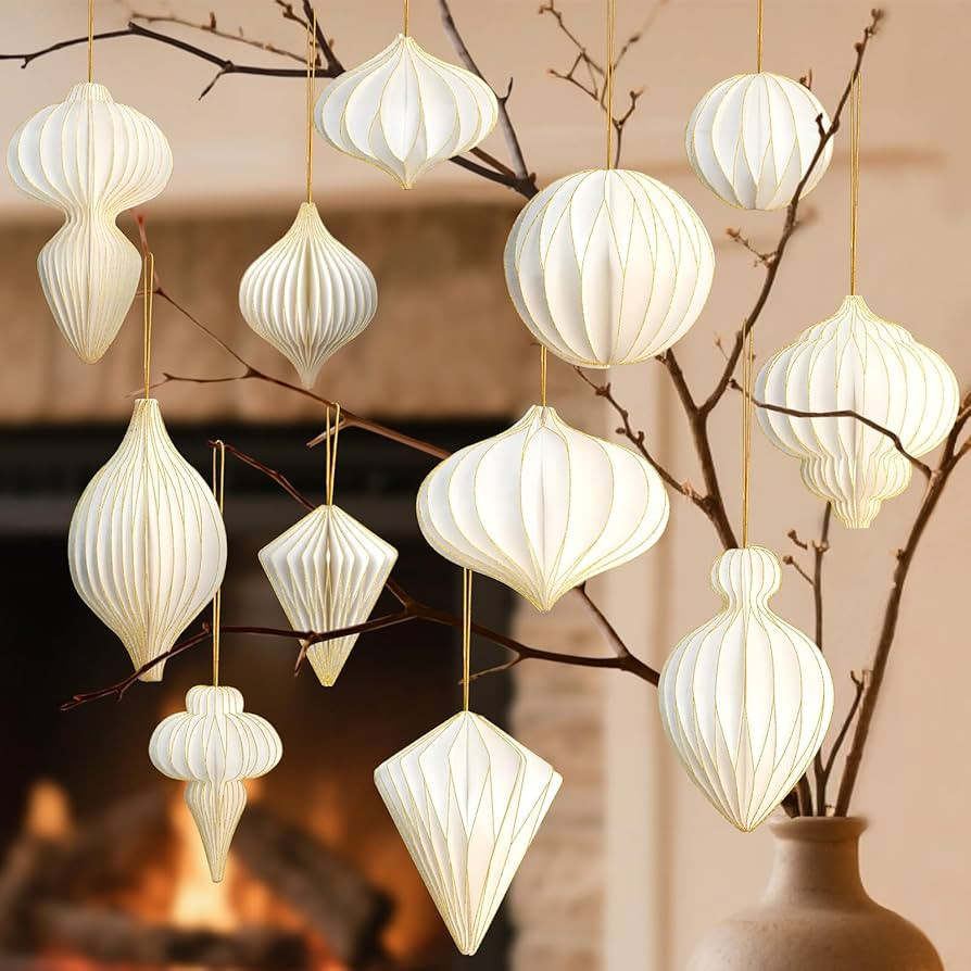 12 Pcs Christmas Paper Honeycomb Ornaments for Tree, 3D Glitter Edge Paper Honeycomb Lanterns Fol... | Amazon (US)