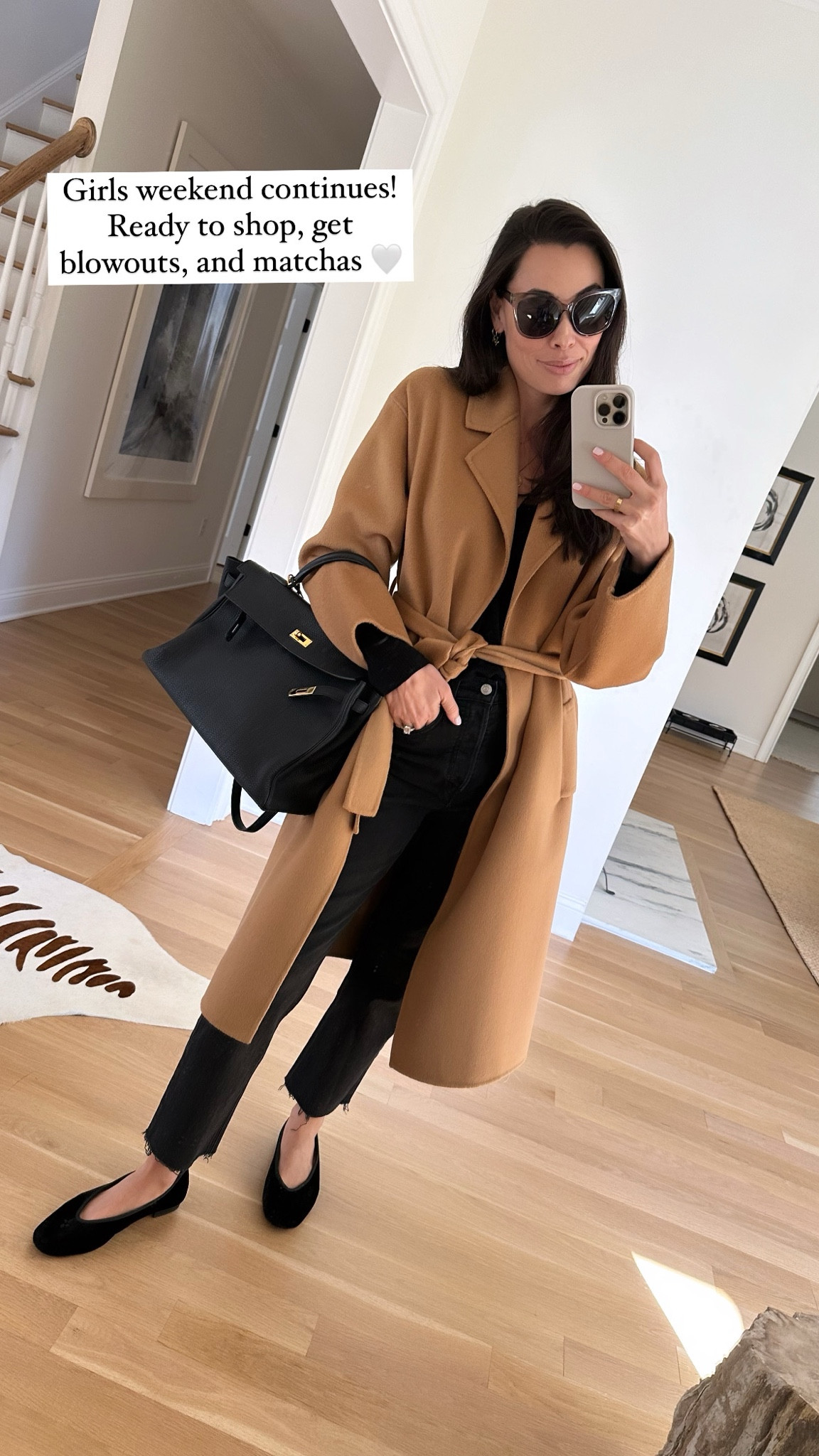 Camel coat, Hermes Kelly, denim, fall outfit, ballet flats. 

#LTKWorkwear #LTKShoeCrush #LTKSeasonal